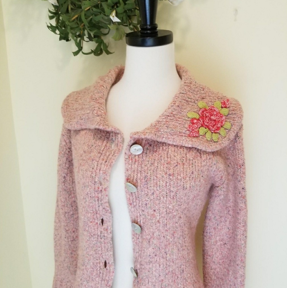 Darling Pink Knit Sweater with floral accent